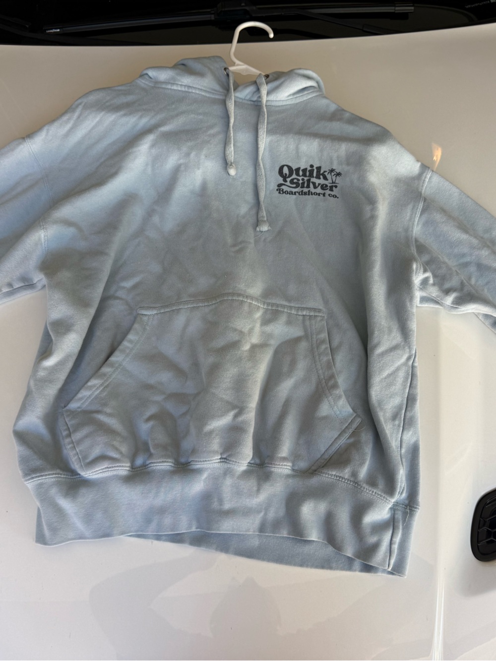 Quiksilver Light Blue Pullover Hoodie with Front Logo
